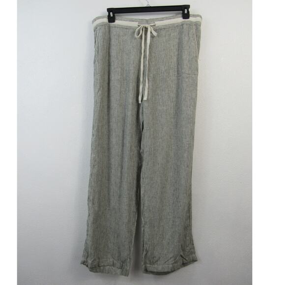 Caslon XL Yarn Dye Linen Blend Pant Blue White Vertical Front Tie Flowy - Picture 2 of 6